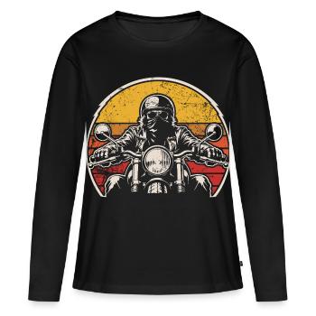 Motard rétro au coucher du soleil - T-shirt manches longues Premium bio Femme - noir - Devant - Julia (174cm)