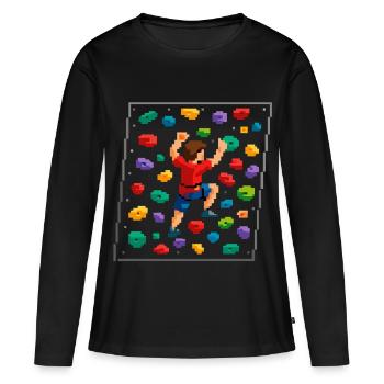 Mur d’escalade rétro pixel art en bloc 8 bits - T-shirt manches longues Premium bio Femme - noir - Devant - Julia (174cm)