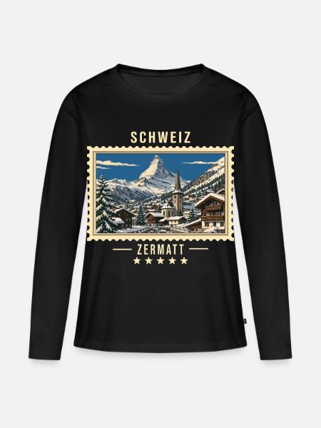 Schweiz Zermatt Winter Vintage Reisemarke - Frauen Premium Bio Langarmshirt - Schwarz