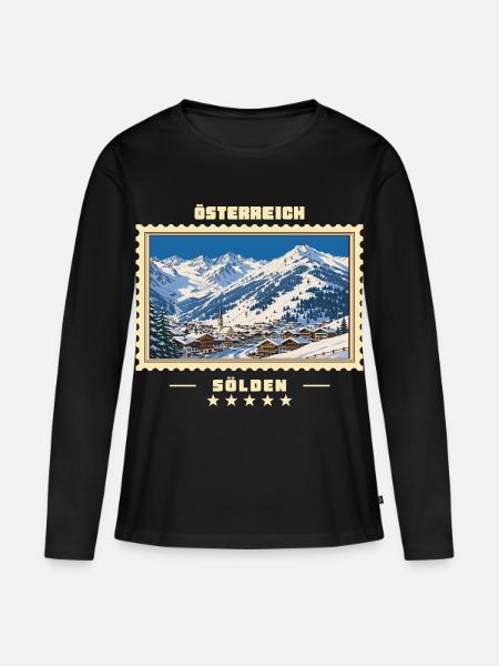 Österreich Sölden Winter Vintage Reisemarke - Frauen Premium Bio Langarmshirt - Schwarz