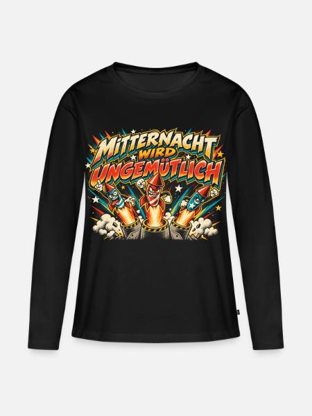 Mitternacht wird ungemütlich - Frauen Premium Bio Langarmshirt - Schwarz