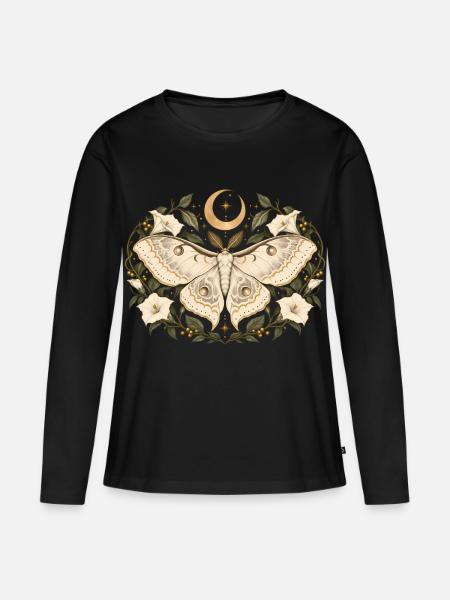 Sternenfalter mit Blüten - Frauen Premium Bio Langarmshirt - Schwarz