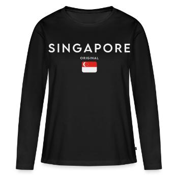 Drapeau de Singapour, fierté de Singapour - T-shirt manches longues Premium bio Femme - noir - Devant - Julia (174cm)