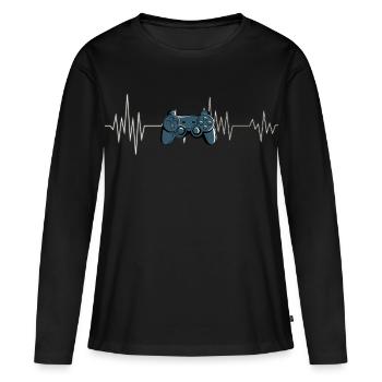 Gaming Controller Heartbeat Gamer T-Shirt - Women's Premium Organic Long Sleeve Shirt - black - Front - Julia (174cm)