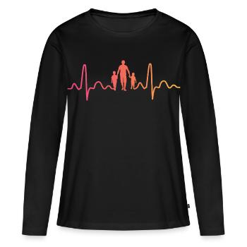Père avec deux fils battement de coeur papa fils - T-shirt manches longues Premium bio Femme - noir - Devant - Julia (174cm)