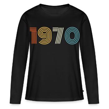1970er Geschenk 1970er Vintage 1970er - Frauen Premium Bio Langarmshirt - Schwarz - Vorne - Julia (174cm)