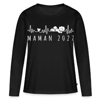 Future Maman 2027 Annonce Grossesse - Frauen Premium Bio Langarmshirt - Schwarz - Vorne - Julia (174cm)