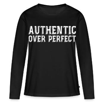 Authentisch statt perfekt - Frauen Premium Bio Langarmshirt - Schwarz - Vorne - Julia (174cm)