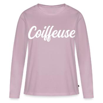 Coiffeuse - T-shirt manches longues Premium bio Femme - rose poudré - Devant - Julia (174cm)