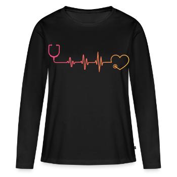 Stethoskop-Krankenschwester Sunset Herzschlag Doktor - Frauen Premium Bio Langarmshirt - Schwarz - Vorne - Julia (174cm)