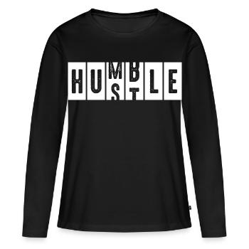 Humble Hustle Distressed Schriftzug - Frauen Premium Bio Langarmshirt - Schwarz - Vorne - Julia (174cm)