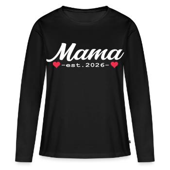Cadeau de grossesse maman 2026 - T-shirt manches longues Premium bio Femme - noir - Devant - Julia (174cm)