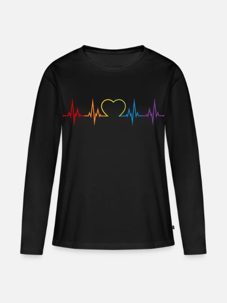 Herzschlag Regenbogen Herz LGBT Liebe bunt CSD - Frauen Premium Bio Langarmshirt - Schwarz