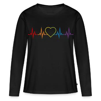 Herzschlag Herz Regenbogen LGBT CSD Liebe bunt - Frauen Premium Bio Langarmshirt - Schwarz - Vorne - Julia (174cm)