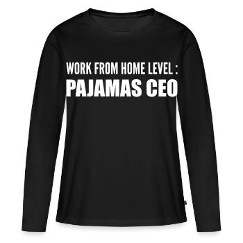 Work from home level : pajamas ceo - T-shirt manches longues Premium bio Femme - noir - Devant - Julia (174cm)