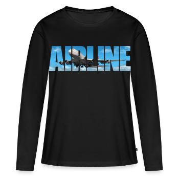 Airline B 747 - Frauen Premium Bio Langarmshirt - Schwarz - Vorne - Julia (174cm)