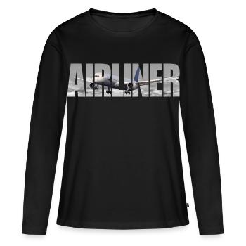 Avion B 787 - T-shirt manches longues Premium bio Femme - noir - Devant - Julia (174cm)