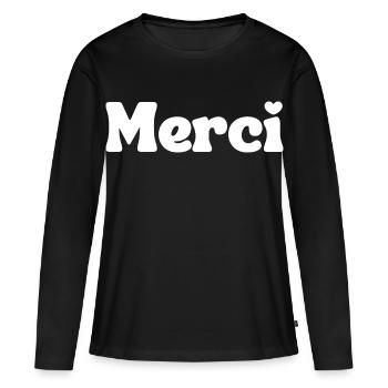 Merci - T-shirt manches longues Premium bio Femme - noir - Devant - Julia (174cm)