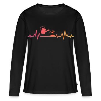 jardinière jardinier Sunset battement de coeur - T-shirt manches longues Premium bio Femme - noir - Devant - Julia (174cm)