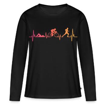 Triathlon Sunset battement de coeur triathlete   - T-shirt manches longues Premium bio Femme - noir - Devant - Julia (174cm)
