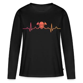 pompier sunset battement de coeur sapeur-pompier - T-shirt manches longues Premium bio Femme - noir - Devant - Julia (174cm)