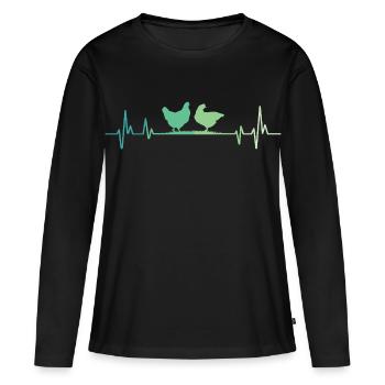 Poule battement de cœur des poules - T-shirt manches longues Premium bio Femme - noir - Devant - Julia (174cm)