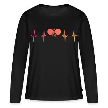 Tischtennistisch mit Sonnenuntergang Herzschlag - Frauen Premium Bio Langarmshirt - Schwarz - Vorne - Julia (174cm)