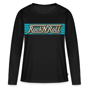 Logo de la typographie rétro Rock’N’Roll - T-shirt manches longues Premium bio Femme - noir - Devant - Julia (174cm)