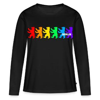 Berliner Bären / Regenbogenfarben - Frauen Premium Bio Langarmshirt - Schwarz - Vorne - Julia (174cm)