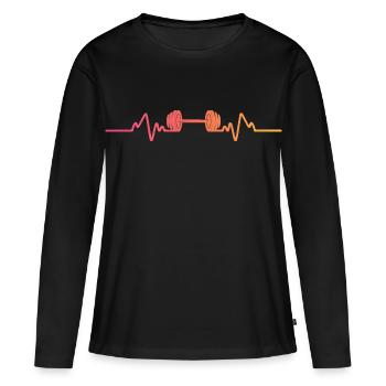 gym haltère sunset battement de coeur musculation  - T-shirt manches longues Premium bio Femme - noir - Devant - Julia (174cm)