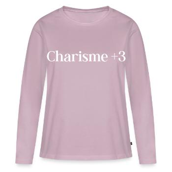 Humour rôliste charisme plus trois - T-shirt manches longues Premium bio Femme - rose poudré - Devant - Julia (174cm)