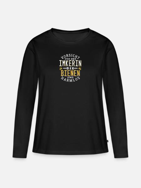 Vorsicht vor der Imkerin - die Bienen sind harmlos - Frauen Premium Bio Langarmshirt - Schwarz