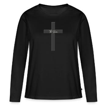 Croix de Jésus - Jésus le sauveur! Vêtements chrétiens - T-shirt manches longues Premium bio Femme - noir - Devant - Julia (174cm)