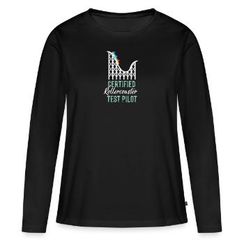 Pilote d'essai certifié Rollercoaster - T-shirt manches longues Premium bio Femme - noir - Devant - Julia (174cm)