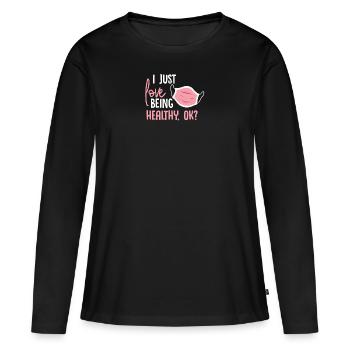 Masque facial masque protège-dents Corona Healthy - T-shirt manches longues Premium bio Femme - noir - Devant - Julia (174cm)
