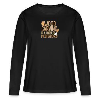 Holz schnitzen Meditieren - Frauen Premium Bio Langarmshirt - Schwarz - Vorne - Julia (174cm)