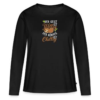 Faultier Chillig - Frauen Premium Bio Langarmshirt - Schwarz - Vorne - Julia (174cm)
