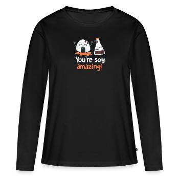 Sushi Soja Geschenkidee - Frauen Premium Bio Langarmshirt - Schwarz - Vorne - Julia (174cm)