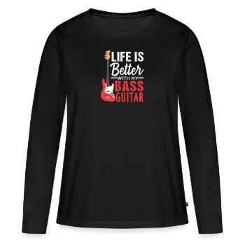 Bassgitarre E-Bass Leben - Frauen Premium Bio Langarmshirt - Schwarz - Vorne - Julia (174cm)