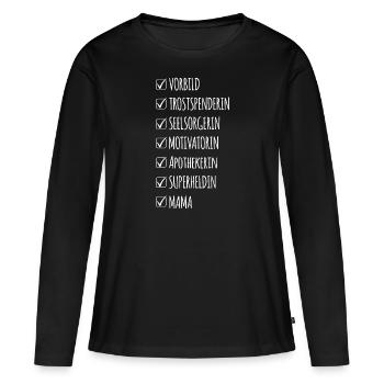Apothekerin Mama Superheldin Checkliste - Frauen Premium Bio Langarmshirt - Schwarz - Vorne - Julia (174cm)