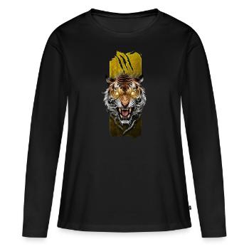 Majestätischer Zorn: Grimmig brüllender Tiger - Frauen Premium Bio Langarmshirt - Schwarz - Vorne - Julia (174cm)