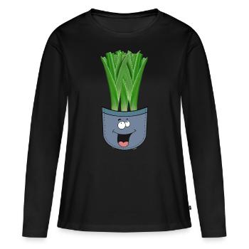 Poireau de poche Légume Adolescent Adolescent - T-shirt manches longues Premium bio Femme - noir - Devant - Julia (174cm)