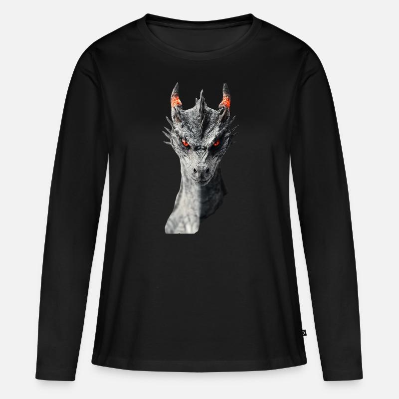 Drachen - Frauen Premium Bio Langarmshirt - Schwarz