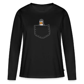 Tux Linux Pingouin - T-shirt manches longues Premium bio Femme - noir - Devant - Julia (174cm)