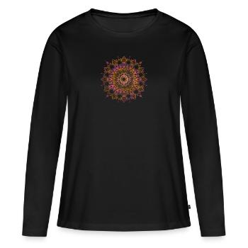 Mandala ethnique or rose - T-shirt manches longues Premium bio Femme - noir - Devant - Julia (174cm)