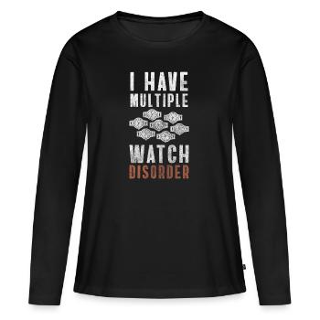 Montre Temps Montres de luxe Précieux - T-shirt manches longues Premium bio Femme - noir - Devant - Julia (174cm)