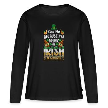 Alcool de pot Irish Shamrock - T-shirt manches longues Premium bio Femme - noir - Devant - Julia (174cm)