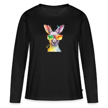 Colorful cool kangaroo with sunglasses - Women's Premium Organic Long Sleeve Shirt - black - Front - Julia (174cm)