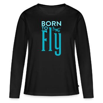 Né pour pilote d’aviation - T-shirt manches longues Premium bio Femme - noir - Devant - Julia (174cm)