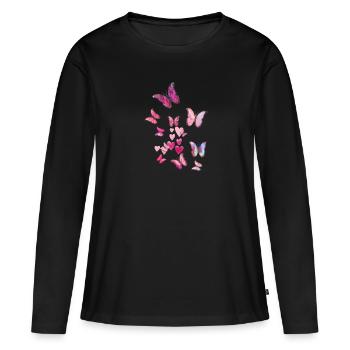 papillon, papillon, troupeau, mouches, - T-shirt manches longues Premium bio Femme - noir - Devant - Julia (174cm)